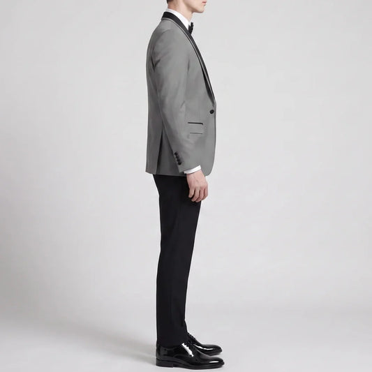 Men Suit Gray 3 Pieces With Black Lapel Single Breasted For Wedding Groom Banquet Party Prom Business Work Jacket Vest Pants