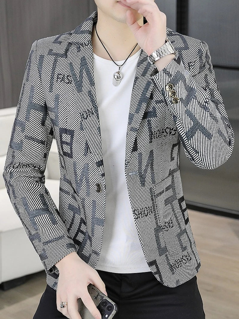 2025 Autumn Suit Jacket Men's Korean Version Casual Slim Fit Handsome Suit Jacket Letter Printing Social Costume Homme 4xl