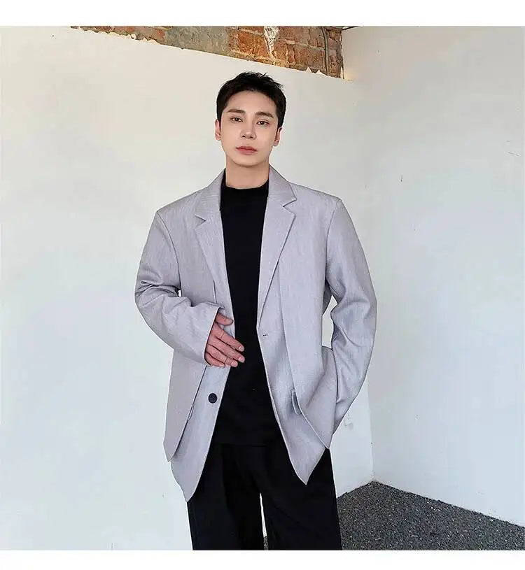Men's British Dandy Style Blazer, Premium Textured Casual Suit Jacket, Structured Shoulders Light Mature Fashion Coat for Autumn