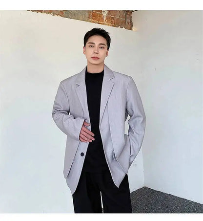 Men's British Dandy Style Blazer, Premium Textured Casual Suit Jacket, Structured Shoulders Light Mature Fashion Coat for Autumn