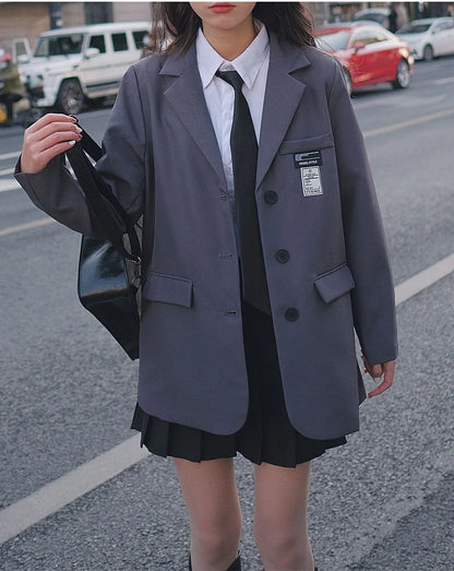 Retro ey ular Women's Suit Loose Hong Kong Sle Faionable Korean Version Spring Autumn New Arrival Polyester Fabric
