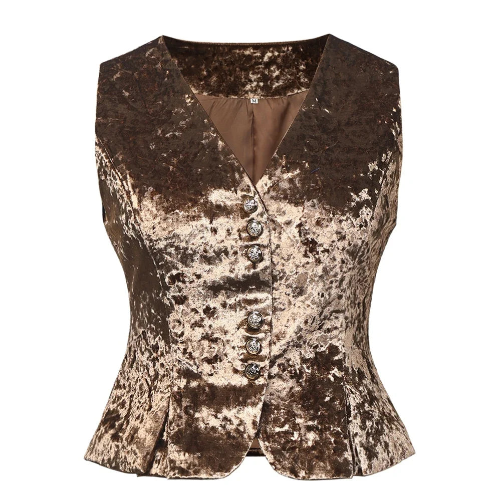 Vintage Velvet Vest for Women V-Neck Cropped Sleeveless Dressy Waistcoat Casual Tops