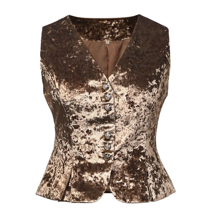 Vintage Velvet Vest for Women V-Neck Cropped Sleeveless Dressy Waistcoat Casual Tops