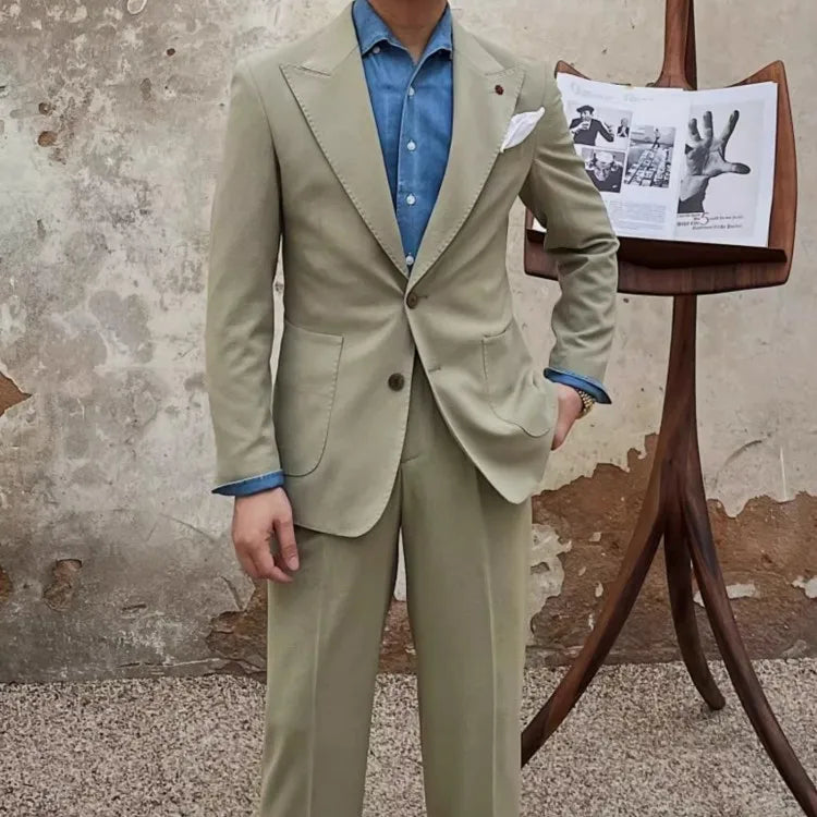 Fashion Mens New Breathable Spring Summer Blazer Pants Two Piece Set Slim Fit Business Casual Work Suit Wedding Party Dress Suit