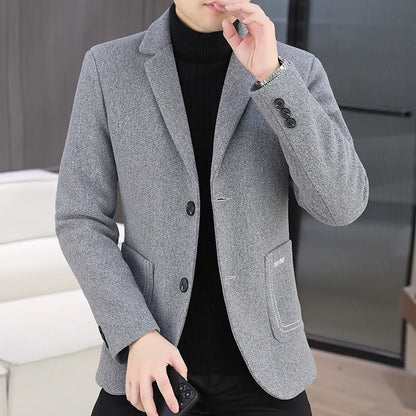Blazer Men Fashion, Business Gentleman, Groom, Professional Gentleman, Fitted, Casual, Woolen and Cotton Dress, High-end Blazer