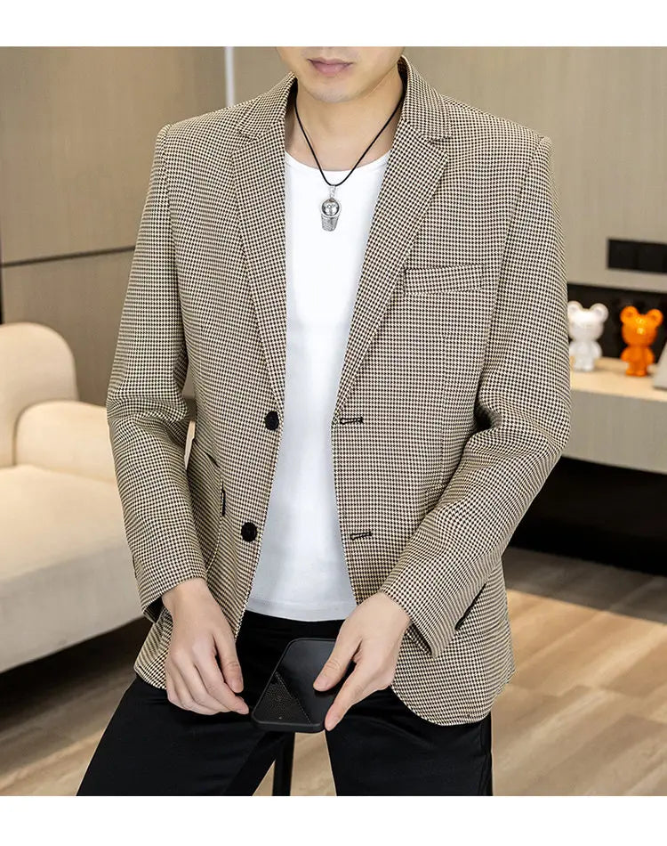 Men's Smart Casual Blazer Single Breasted Slim Fit Solid Color Spring Autumn Jacket