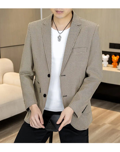 Men's Smart Casual Blazer Single Breasted Slim Fit Solid Color Spring Autumn Jacket