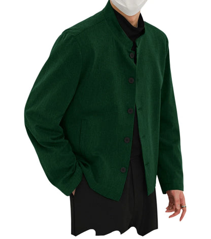 Men's Linen Blazer Stand Collar Slim Fit Suit Jacket Lightweight Breathable Soft Business Casual Daily Sport Coat for Spring