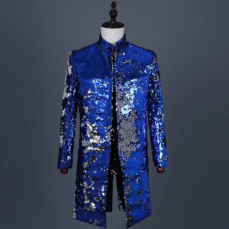 Fashion Velvet Sequin Men Suit Coat Evening Banquet Shiny Slim Fit Jacket 1 Piece Stage Performance Stylish Classic Costumes LH