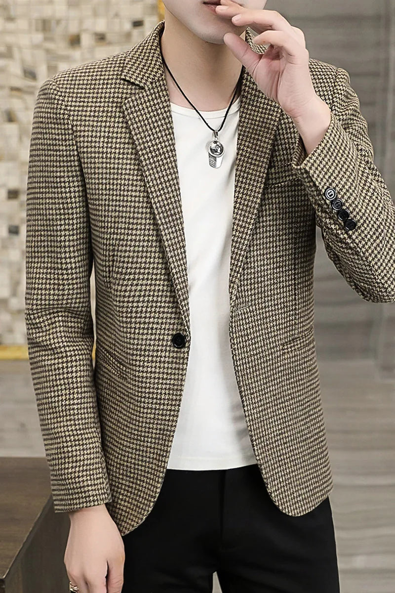 2026 Blazer Outdoor Men's Checked Fashion Business Trend Wedding Slimming Gentleman Casual Korean Travel High Formal Wear Blazer