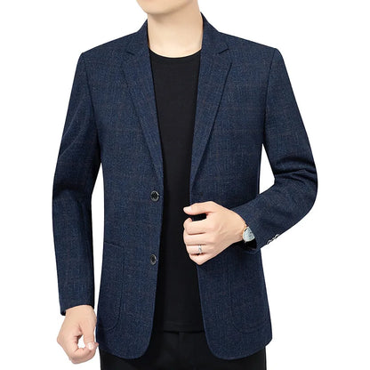 KIDWHXR Spring Autumn Men Suit Coat Fashion Plaid Turn Down Collar Man Blazer Non-ironing Business Casual Mlae Slim Jacket