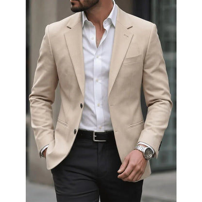 Man Blazer Korean Slim Simple Solid Color Turn Down Collar Male Suit Outerwear Business Casual Long Sleeeve Men Coat