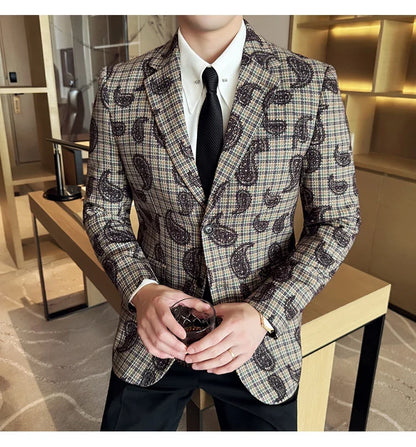 2025 Fashion Embroidery Jacquard Suit Jacket Korean Style Slim Fit Business Formal Social Prom Party Tuxedos Men Clothing 5XL-M
