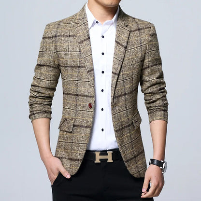 New Men's Blazers Spring Autumn Outerwear Classic British Plaid Suit Jacket Men Clothing Slim Business Casual Blazer Coat 5XL