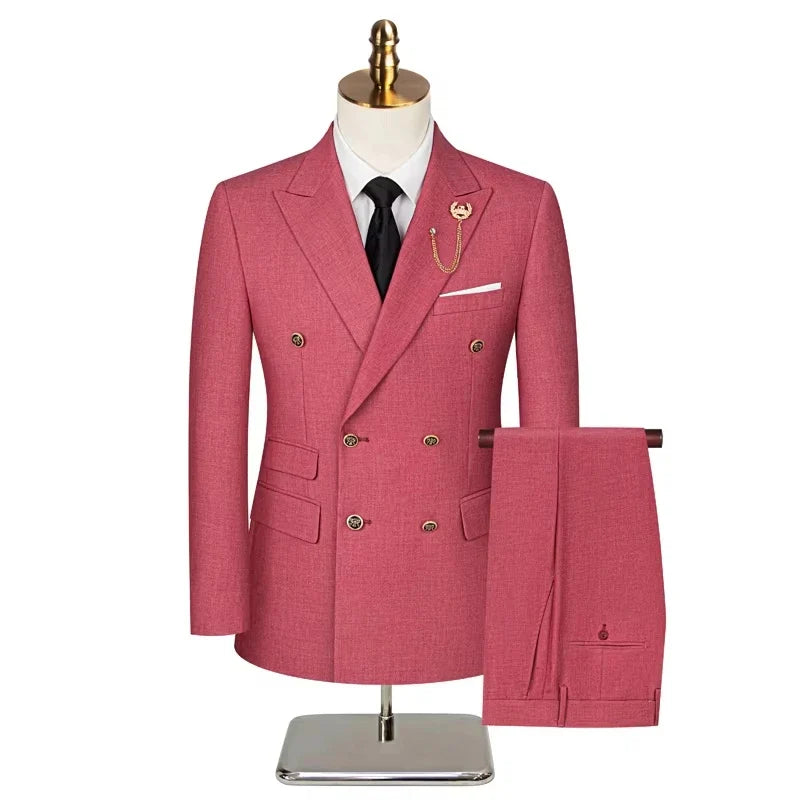 Men's 2 Piece Double Breasted Suit Set Slim Fit Peaked Lapel Formal Blazer Pants Luxury Business Wedding Groom Tuxedo For Men