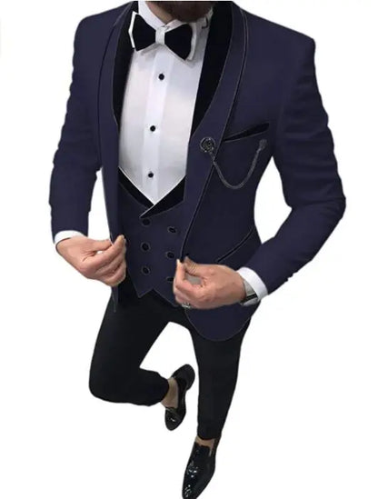Custom Made Navy Blue Wedding Suits For Men Slim Fit Prom Party Suits Groom Tuxedos 3 Pieces Formal Men Suits Jacket+Pants+Vest