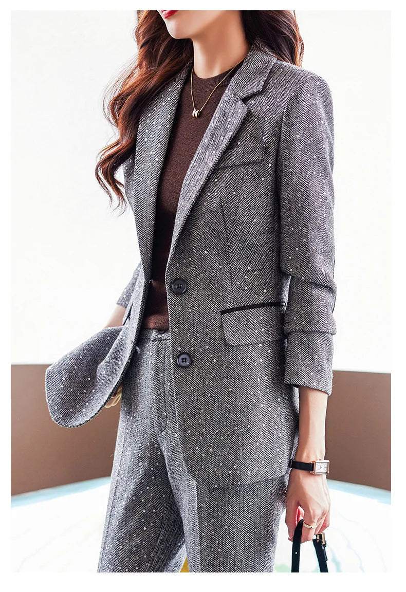 High Quality Fabric Women Business Suits With Pants and Blazer Coat Professional Autumn Winter Office Ladies Pantsuits Blazers