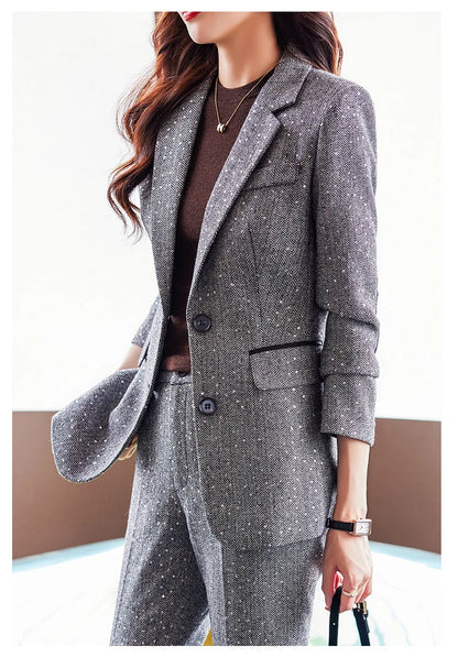 High Quality Fabric Women Business Suits With Pants and Blazer Coat Professional Autumn Winter Office Ladies Pantsuits Blazers
