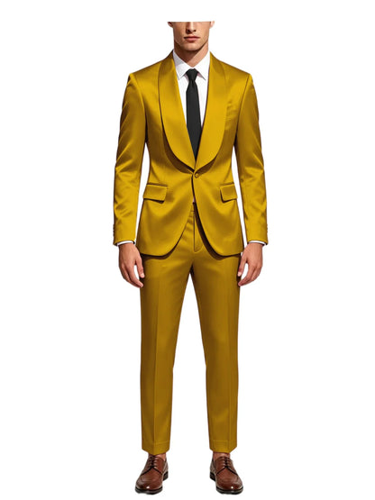 Men's Satin Suit 2-Piece Slim Fit Shawl Lapel Tuxedo for Wedding & Formal Events