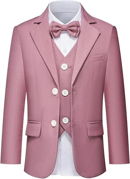 Gentleman Kids Blue 4Piece/Set Jacket Vest Pants Bowtie Photograph Suit Boys Piano Dress Children Graduation Performance Costume