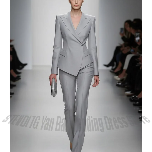 Formal Business Women's Suit 2-Piece Asymmetric Single Button Peak Lapel Jacket Pants Outfit Fashion Show Prom Luxury Chic Set