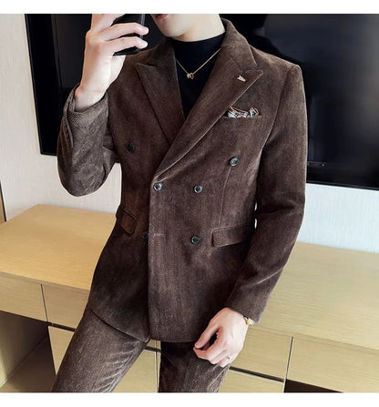 2025 Winter Woolen Men's Wedding Groom Suit Double Breasted Suit 3 Piece Set Business Casual Office Work Party Prom Dress Suits