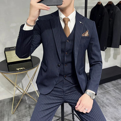 Men's Slim Fit Wedding Suit Set – Blazer, Vest & Pants for Groom & Business Formal