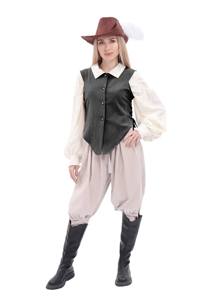 Women Pirate Vest Medieval Costumes Adult Halloween Renaissance Vest Black Bard Vest Top Bodice