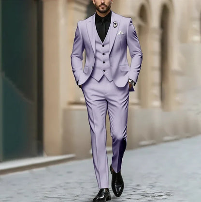 Purple Men Suit Single-breasted Peak Lapel 3 Pieces(Jacket+Pants+Vest) Male Formal Wedding Party Set