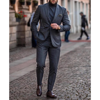 Fashion Wedding Tuxedos Slim Fit Suits For Men Groomsmen Suit Two Pieces Cheap Prom Formal Men Blazer Suits (Jacket +Pants