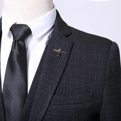British Style 3-Piece Suit Set - High-Quality Men's Fashion Wedding Banquet European American Look with Jacket Vest Trousers