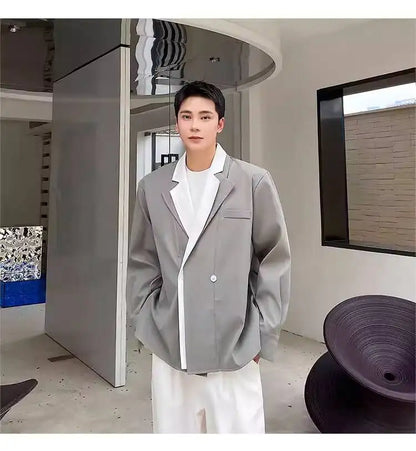 Collar Double 2026 Contrast Spring Layer New Color Casual Blazer Coat Men's Fashion Handsome Elegant Male Clothes JY8406