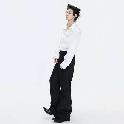 2026 Spring Patchwork Design Cross Collar Solid Color Casual Jacket Men Fashion Elegant Temperament Straight Pants JY6553