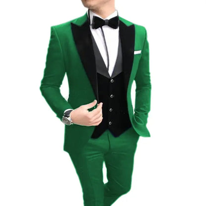Slim Fit 3 Piece Men's Formal Suits Set - Peak Lapel Single Breasted Blazer Set Wedding Groom Tuxedos Business Jacket Vest Pants