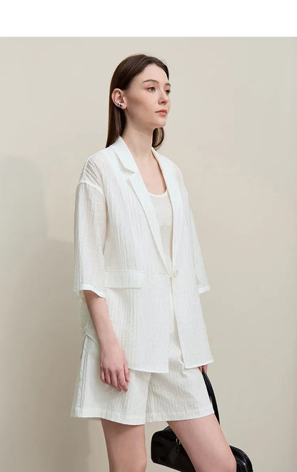 Women's Blazer 2026 Summer New Notch Lapel Single Breasted Drop Shoulder Jacket Casual Midi Length Coat For Women 12652002