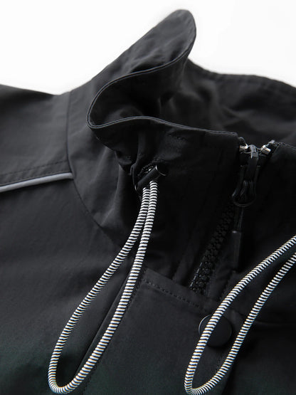 Stand Collar Drawstring Reflective Strip Design Jacket 2025 Autumn New Casual Short Jacket 25FS13173