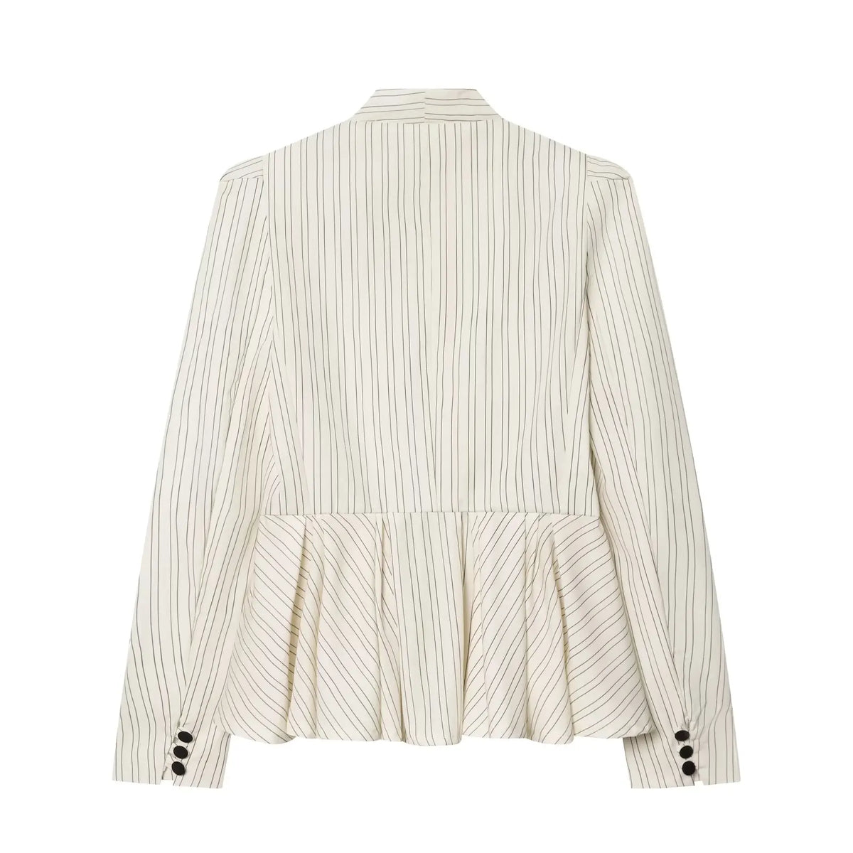 Women Fashion Striped Pleated Single Breasted Blazer Vintage V-Neck Long Sleeves Female Chic Lady Outfits