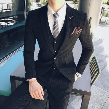 Men's 3-Piece Formal Suit Slim Fit Blazer Vest Pants for Wedding Business Smart Casual