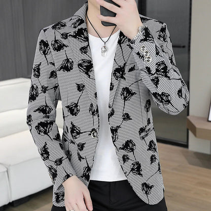 Blazer: Outdoor Fashion Business Gentleman Print Wedding Host Campus Slim-fit Casual Korean-style Youthful Versatile Men Blazer