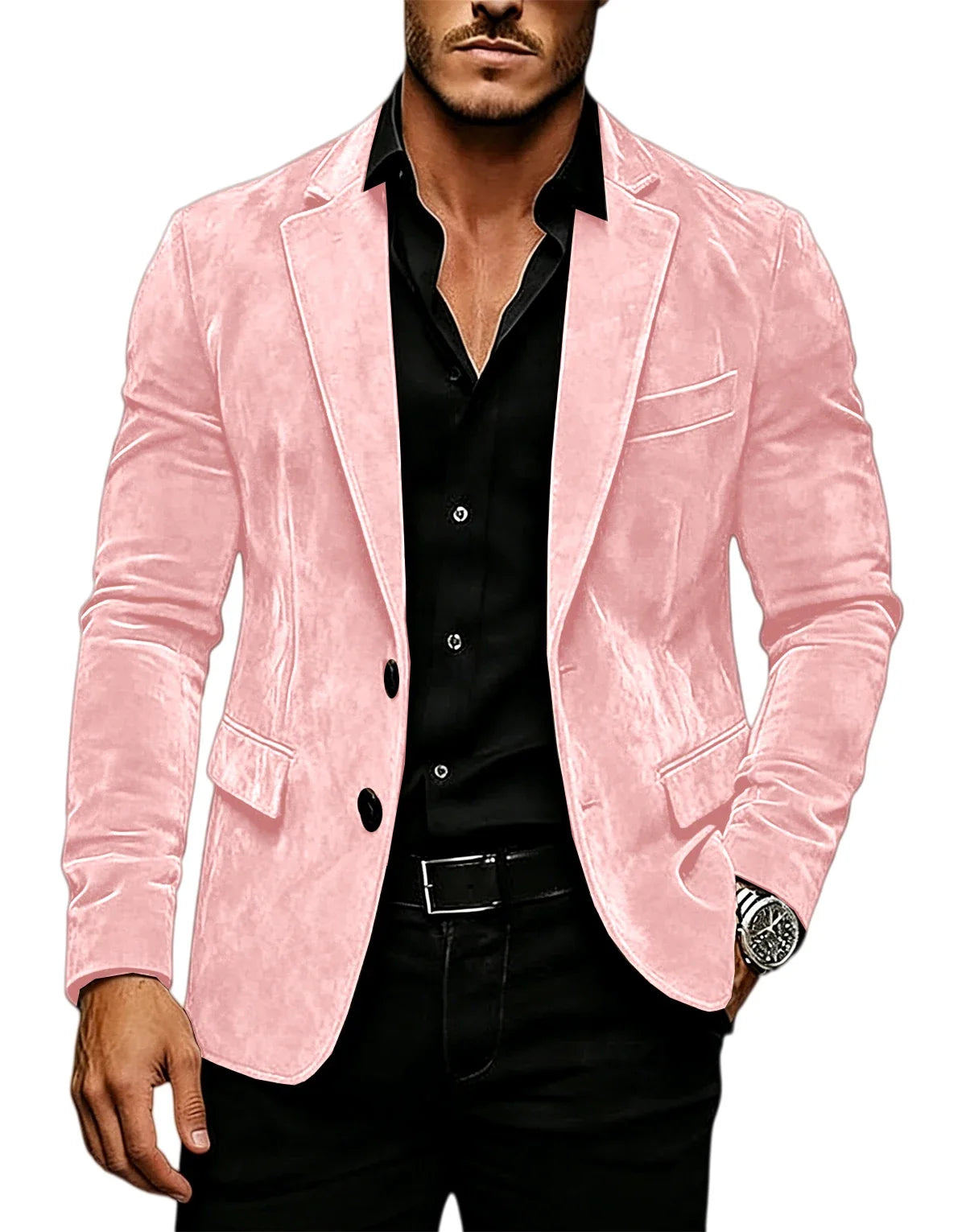 Luxury Men's Suede Texture Blazer Notched Lapel Slim Fit 2 Button Sport Coat Business Casual Formal Wedding Party Suit Jacket