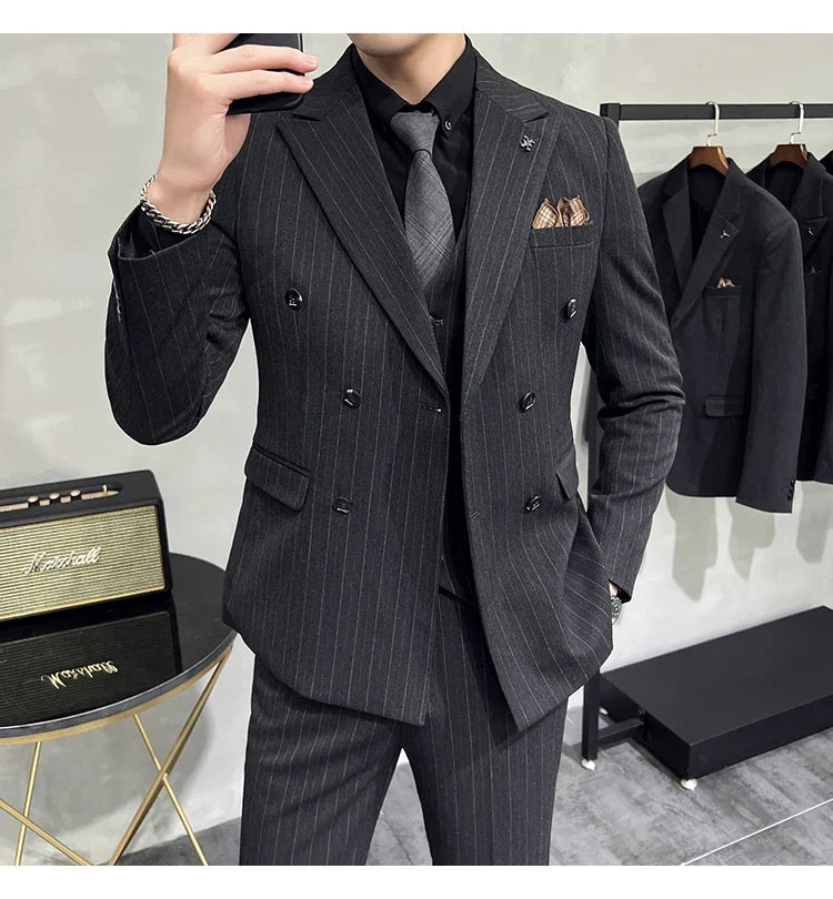 Men's Classic Striped 3-Piece Suit for Wedding, Business & Formal Occasions