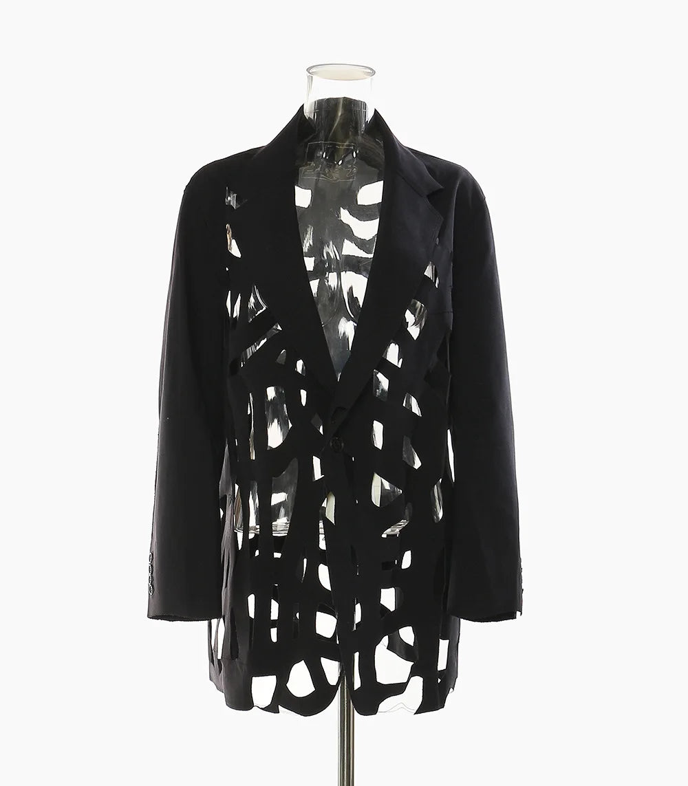 Women Chic Blazer Hollow Out Niche Design Single Button Notched Collar High-end Jacket Fashion Coat New Spring 2026 HK19476
