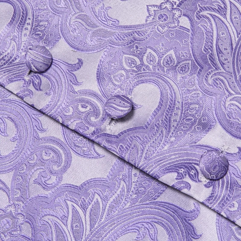 Men's Double Breasted Paisley Jacquard Waistcoat Set with Necktie & Pocket Square for Weddings and Tuxedo