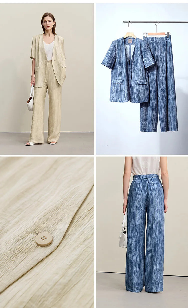 Women's Jacket 2026 Summer New Loose Casual V-neck Single Button Blazer Separate Versatile Wide-leg Women Trousers 12621092