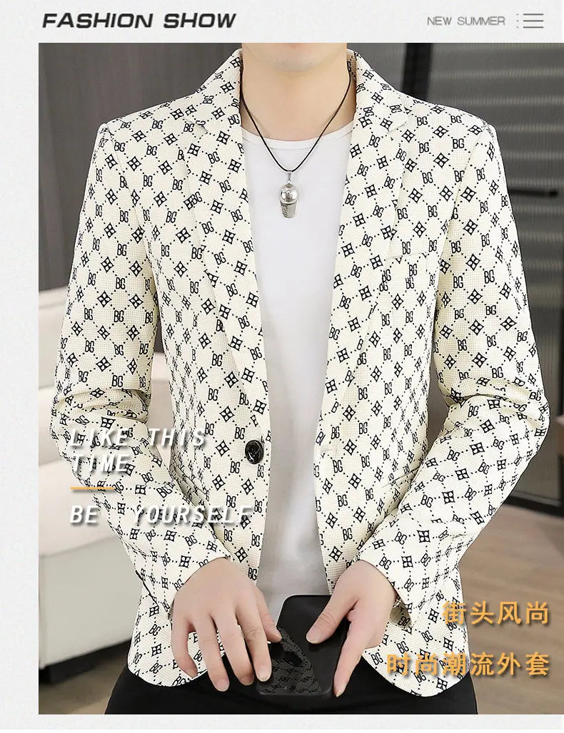 Blazer Men's Fashion Outdoor Travel Gentleman Wedding Slimming Business Versatile Letter Youth Casual Korean Formal Wear Blazer