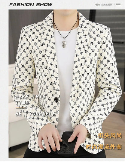 Blazer Men's Fashion Outdoor Travel Gentleman Wedding Slimming Business Versatile Letter Youth Casual Korean Formal Wear Blazer