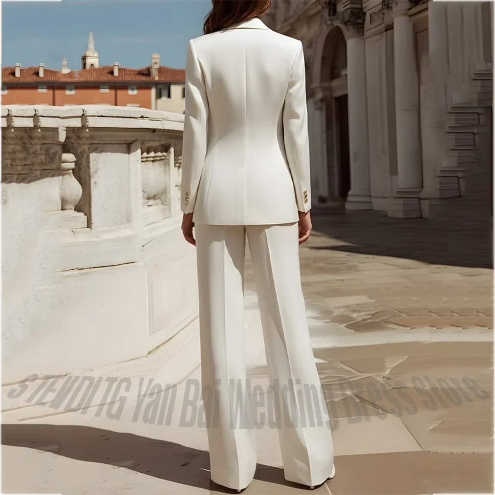 Modern Style Double Breasted Women Suit 2 Piece Fashion Jacket Pants Solid Color Elegant Office Lady Formal Party Wedding Set