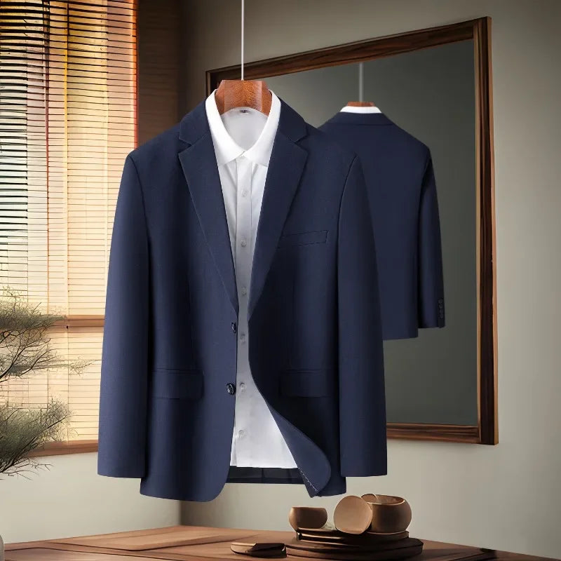 2024 Men's Fine Solid Color Business Suit Coat - Fashionable Gray Black Navy Blue Single-breasted Casual Work Leisure Jacket