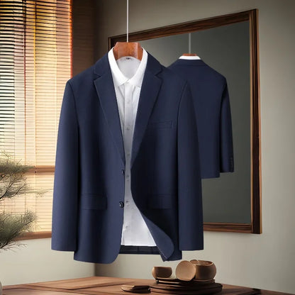 2024 Men's Fine Solid Color Business Suit Coat - Fashionable Gray Black Navy Blue Single-breasted Casual Work Leisure Jacket