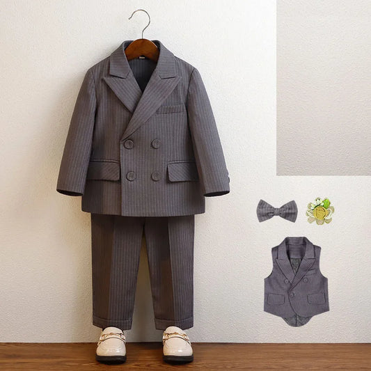 Boys Suit Set Kids Formal Wear Striped Tuxedo for Weddings & Special Occasions